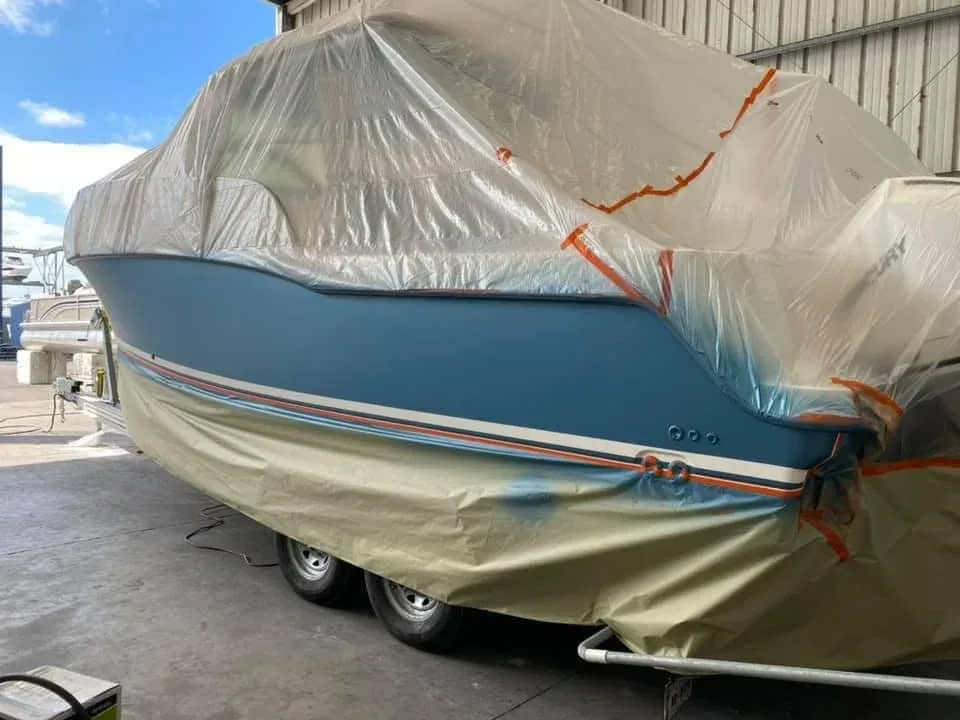 Hull masked and prepped for custom paint